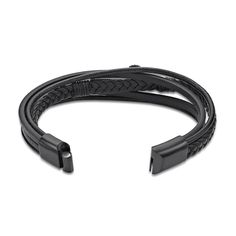 Find a fresh new look when you wear this leather braided cross bracelet for men - a stylish accessory for your casual attire. Expertly crafted, this 14.0mm-wide choice features a braided leather bracelet - centered with a sideways black ion-plated stainless steel cross with flared ends and a beaded border. Simple leather stripes at the top and bottom create a layered and stacked look. The 8.5-inch bracelet secures with a black ion-plated stainless steel magnetic clasp. Modern Black Braided Bracelet With Leather Strap, Black Leather Braided Bracelet With Stainless Steel Clasp, Modern Adjustable Braided Bracelets With Leather Strap, Adjustable Black Braided Bracelet With Stainless Steel Clasp, Modern Black Braided Bracelets, Modern Adjustable Braided Leather Bracelet, Adjustable Leather Braided Bracelet With Stainless Steel Clasp, Casual Black Braided Jewelry, Adjustable Black Leather Braided Bracelet