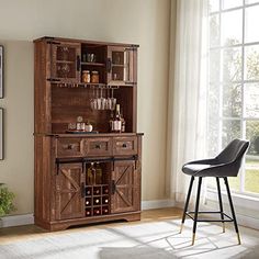 Farmhouse Bar Cabinet with Sliding Barn Door, Kitchen Pantry Storage Cabinet w/Wine and Glass Rack, Drawers, Adjustable Shelves, Sideboard Buffet with Hutch for Dining Room (Reclaimed Barnwood) - Farmhouse Kitchen and Bath Rustic Wine Cabinet, Tall Bar Cabinet, Farmhouse Buffet Cabinet, Wood Bar Cabinet, Rustic Buffet, Farmhouse Buffet, Home Bar Cabinet, Farmhouse Bar, Farmhouse Sideboard