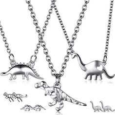 PRICES MAY VARY. What you will get: comes with 3 pieces dinosaur pendant necklace and 3 pairs dinosaur earrings, all of them are in different shapes and postures, enough to meet your daily needs or share with your friends sisters, female cousins, and classmates Easy-matching accessory: these dinosaur pendant necklaces and dinosaur earrings can match various outfits well, whether evening dress or simply a T-shirt, make you charming and attractive on most occasions, such as party favor, pretend pl Dinosaur Jewelry, Dinosaur Pendant, Jewelry Friendship, Dinosaur Necklace, Dinosaur Earrings, Princess Dress Up, Dinosaur Christmas, Matching Accessories, Women Party