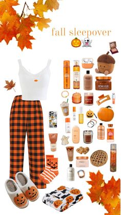 an image of fall sleepover with pumpkins and other items