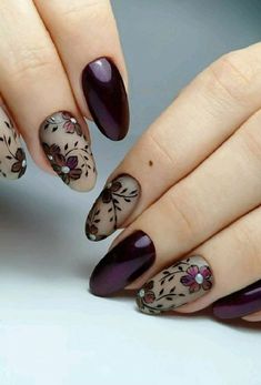 nail art Floral Nail Designs, Pretty Nail Art, Flower Nail Art, Fall Nail, Floral Nails, Fancy Nails, Top Pins