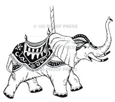 an elephant with a decorated seat on its back, standing in front of a white background