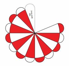 a red and white paper cut out to look like a candy wheel with the center section missing