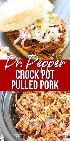 the crock pot pulled pork sandwich is ready to be eaten