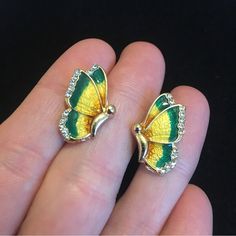 Really Cute Green And Yellow Butterfly Stud Earrings - Nwot - Metal: Alloy - Size: Approx 0.75”X 0.5” - Always Open To Offers :) Yellow Enamel Earrings, Green And Yellow Butterfly, Butterfly Stud Earrings, Butterfly Earrings Stud, Yellow Butterfly, Butterfly Earrings, Green And Yellow, Earrings Color, Green Yellow