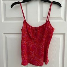 Br Pink Paisley Print Camisole; Ruched Front With Tie. Adjustable Straps; Side Zip Br Sizing Chart - Bust-32 1/2-33 1/2; Waist-26/27; Hip-35 1/2-36 1/2 Tag Attached, Never Worn. Fit Runs A Little Small.