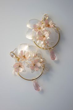 Large Floral hoop earrings Dangle hoop earrings | Etsy Gold Hoop Flower Earrings For Party, Elegant Pierced Hoop Flower Earrings, Whimsical Hand Painted Earrings, Pink Hoop Flower Earrings For Pierced Ears, Flower-shaped Single Hoop Earring For Weddings, Elegant Rose Gold Hoop Flower Earrings, Elegant Rose Gold Flower Hoop Earrings, Elegant Hoop Flower Earrings For Party, Elegant Flower Hoop Earrings For Party