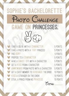 a photo challenge game for princesses with the words, photos and pictures on it