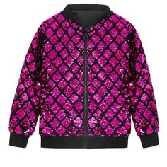 Sequin baseball jackets are a bold and eye-catching statement piece for any outfit. The sequins create a sparkling and reflective surface, adding a touch of glamour to your attire. Pair a sequined baseball jacket with punk pants, leather pants, etc. to create a fashionable look. Sequin baseball jacket is perfect for parties, clubs, discos, performances, and other occasions. Winter Black Outerwear With Contrast Sequin, Black Outerwear With Contrast Sequin For Winter, Trendy Hooded Outerwear For Party, Pink Long Sleeve Outerwear For Party Season, Pink Sequined Outerwear For Winter, Pink Sequined Outerwear For Spring, Outfit Everyday, Kids Jackets, Photo Birthday