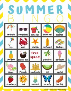 a poster with the words summer bingo written on it