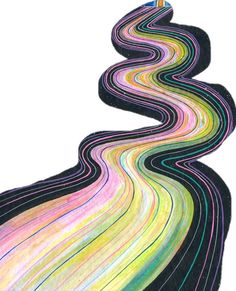 an artistic drawing of a colorful stream of colored lines on white paper with black edges