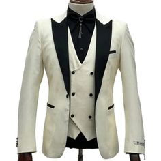 This Ivory Tuxedo - Cream Wedding Suit Is Perfect For Groom And Groomsmen Center Vent Slim Fit Suit 1 Button Shawl Lapel Double Breast Vest Elegant Single-button Wedding Suit, Beige Tuxedo Set For Business, Elegant Double Breasted Suit With Single Button For Wedding, Elegant Double Breasted Wedding Suit With Single Button, Wedding Tuxedo With Single Button, White Three-piece Suit With Notch Lapel For Party, White Three-piece Suit With Notch Lapel, White Three-piece Suit With Notch Lapel For Formal Occasions, White Double-breasted Suit With Notch Lapel For Semi-formal