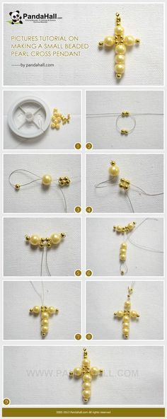 how to make a cross beaded necklace with beads and pearls - step by step instructions