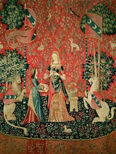 an image of a medieval tapestry with people and animals