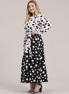 Featuring an eye-catching print of macro polka dots with slightly irregular edges, this dress is both stylish and environmentally conscious. The shirt collar with a crossover V-neck and long, low set-in sleeves with cuffs add a touch of sophistication, while the knotted peplum-effect waistband creates a flattering silhouette. Perfect for any occasion, this dress is both comfortable and eco-friendly, making it a must-have for any fashion-forward wardrobe. Style: dressStyle: LeisurePattern: dotsPopular elements: contrasting colors, buttons, straps, collage/splicing, printing/dyeing.Technology: knittingFabric name: polyesterColor: picture colorProfile: A-shapedSkirt: A-shapedType: shirt collar Early Spring Outfits, Current Fashion Trends, Petite Outfits, Polka Dot Print, Spring Outfits Casual, Casual Shirt, Dot Print, Plus Size Dress, Shirt Collar