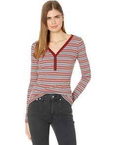 Madewell Fine Ribbed Henley Tee in Stripe | 6pm Long Sleeve Top With Ribbed Neckline For Fall, Fall Long Sleeve Top With Ribbed Neckline, Casual Ribbed Long Sleeve Top For Layering, Ribbed Long Sleeve Tops For Everyday, Cotton Ribbed Long Sleeve Top For Layering, Everyday Ribbed Long Sleeve Tops, Casual Ribbed Long Sleeve Tops, Casual Long Sleeve Ribbed Tops, Ribbed Tops For Everyday Use In Fall