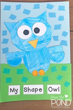 an owl made out of paper with the words my shape owl on it