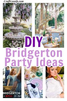 a collage of photos with the words diy bridalgerton party ideas