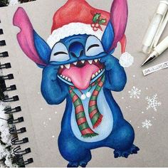 a drawing of a cartoon character wearing a santa hat