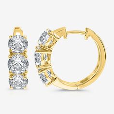 # Pieces In Set: 1 PairFeatures: Certified DiamondsDiamond Clarity: Si1-Si2Earring Back: HingedSetting: ProngStone Cut: RoundDiamond Color: GMetal Color: YellowEarring Length: 18.9mmEarring Width: 6mmRounded Carat Weight: 5 Ct. T.w.Care: Wipe CleanStone Type: 6 Lab Grown DiamondAuthenticity: Lab Grown DiamondBirthstone: April BirthstoneEarrings Style: Hoop EarringsMetal: 14k GoldAssembled in the US from Imported Materials Yellow Gold Round Cut Hoop Earrings For Anniversary, White Halo Hoop Earrings For Formal Occasions, Formal White Halo Hoop Earrings, 14k Gold Hoop Earrings With Halo Design For Anniversary, Yellow Gold Hoop Earrings With Brilliant Cut, Yellow Gold Hoop Earrings With Halo, Classic Small Hoop Earrings Aaa Quality, Aaa Quality Small Hoop Classic Earrings, Yellow Gold Hoop Earrings With Prong Set Cubic Zirconia