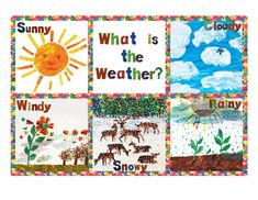 four different pictures with the words what is the weather and how does it look like?