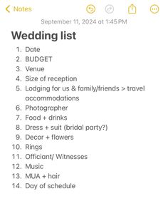 the wedding list is displayed on an iphone screen, and it's all in yellow