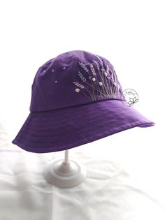 Hand Embroidery Lavender and Bee Bucket Hat Khaki Bucket Hat - Etsy Vietnam Purple Cotton Hat For Spring, Embroidered Bucket Hat For Spring, Embroidered Adjustable Bucket Hat, Purple Summer Bucket Hat, Spring Purple Bucket Hat One Size, Spring Embroidered Bucket Hat, Purple Bucket Hat, One Size, Floral Bucket Hat, Gardening Hat