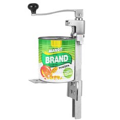 an image of a can on a wall mounted hook with the word brand painted on it