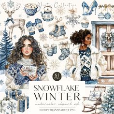 the snowflake winter digital clipart kit is available for use on personal and commercial projects