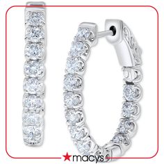 in stock Gia Certified Hoop Jewelry For Anniversary, Gia Certified Classic Hoop Diamond Earrings, Classic Gia Certified Hoop Diamond Earrings, Gia Certified White Gold Hoop Jewelry, Classic Macy's Jewelry With Halo Design, Gia Certified White Hoop Earrings, Macy's Fine Jewelry Hoop Earrings With Prong Setting, Classic Hoop Earrings For Anniversary From Macy's, Macy's Hoop Earrings With Prong Setting