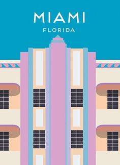 the miami art deco building is shown in pastel colors