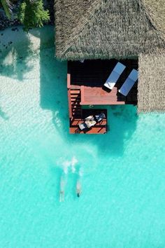 best resorts in the cook islands, overwater bungalow, aitutaki lagoon, couple swimming, honeymoon, Water Bungalow, Private Island Resort, Overwater Bungalows, Luxury Homes Dream Houses, Cook Islands, Beach Bars