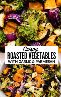 roasted vegetables with garlic and parmesan in a bowl