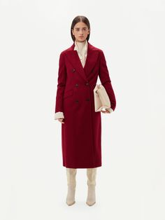 Gobi Cashmere, Long Coat For Women, Burgundy Coat, Beige Boots, Cashmere Hoodie, Coat For Women, Peak Lapel, Womens Cashmere, Street Look