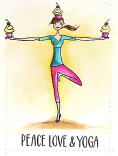 a watercolor and ink drawing of a woman doing yoga with two birds on her arm