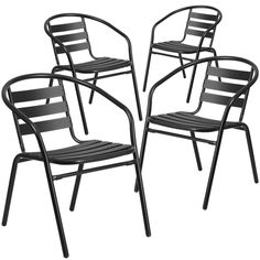 three black chairs sitting next to each other