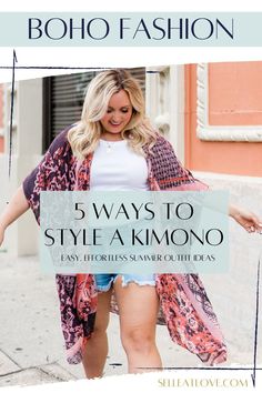 What To Wear With A Kimono, Styling Kimono Summer Outfits, How To Wear Kimono Outfit Ideas Summer, Kimono Shorts Outfit Summer, Joggers And Kimono Outfit, Women’s Kimono Outfit, Outfit Ideas With Kimono, Jean Shorts And Kimono Outfit, Floral Kimono Outfit Summer