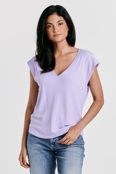 uri-thermal-vneck-top-gentle-lavender Cotton Stretch V-neck Short Sleeve Top, Relaxed Fit V-neck Knit Top For Everyday, Casual V-neck Stretch Knit Top, Casual Stretch V-neck Knit Top, Trendy Cotton V-neck Knit Top, Versatile Stretch V-neck Knit Top, Versatile Cotton V-neck Tops, Versatile Solid Color V-neck Top, V-neck Cotton Short Sleeve Top