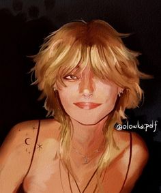 a drawing of a woman with blonde hair and piercings on her face, wearing necklaces