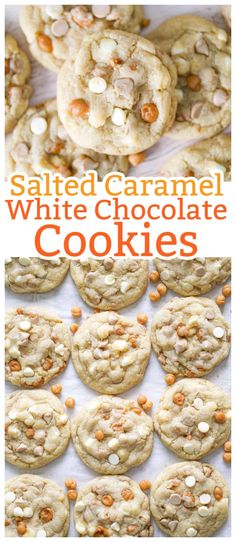 salted caramel white chocolate cookies with orange and white sprinkles on top