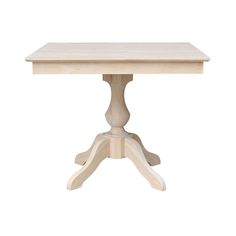 a wooden table with two legs and a square top, on an isolated white background