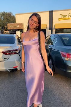 Zara Satin Slip Dress, Shein Models, Zara Slip Dress, Purple Silk Dress, Recruitment Outfits, Pink Satin Dress