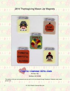 cross stitch pattern for mason jar magnets with the words, thanksgiving mason jar magnets