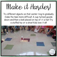 a group of kids sitting on the floor in front of a circle with words that read make it harder