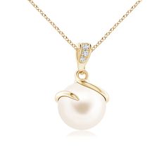 Give an elegant twist to your looks with this Freshwater cultured pearl pendant, crafted in 14k yellow gold. The beautiful pearl is wrapped by a spiral metal loop and linked to a diamond-studded bale. Pearl Drop Pendant, Spiral Pendant, Necklace With Diamonds, June Birthstone Jewelry, June Birthstone, Pearl Pendant Necklace, Freshwater Cultured Pearls, June Birth Stone, Pearl Size