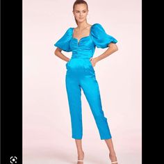 Bought This Jumpsuit For An Event But Found Something Else To Wear. Jumpsuit Is Silk, Brand New With Tags! Blue Summer Pantsuit For Party, Blue Pantsuit For Summer Party, Fitted Blue Pantsuit For Evening, Fitted Spring Cocktail Pantsuit, Formal Fitted Blue Jumpsuits And Rompers, Blue Fitted Pantsuit For Evening, Elegant Fitted Blue Jumpsuits And Rompers, Elegant Blue Pantsuit For Party, Chic Blue Party Pantsuit