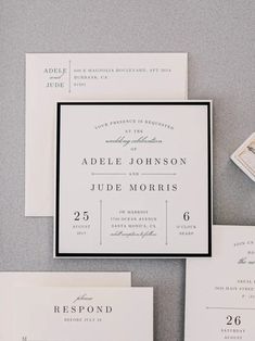 the wedding stationery was done in black and white