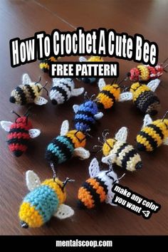 crochet bee pattern with the words how to crochet a cute bee