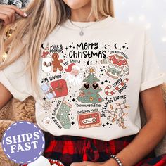 Comfort Colors Retro Merry Christmas Shirt, Vintage Christmas tshirt, Cute Christmas Holiday T-Shirt Tee 👕 Comfort Colors 100% ring spun cotton  Wash on cold & hang to dry for best results. All items run true to size. Refer to size guide to determine the most accurate fit. 📦 Tracking number provided once item is shipped. 🚚 Orders are typically processed and shipped within the next business days. Please note that delays may occur during holiday periods due to an increased volume of orders.  All delivery dates are estimates and are not guaranteed. Thank you for your understanding. 💬 Please contact us if you have any problems or questions about your order. Your happiness is important to us! 🎨 Direct-to-garment print: design can appear less vibrant than what is shown on screen. ❤️ Follow Funny Print Christmas T-shirt, Christmas Funny Print Short Sleeve T-shirt, Christmas Graphic Print Short Sleeve T-shirt, Cute Winter T-shirt With Graphic Print, Cute Winter Graphic Print T-shirt, Christmas Holiday T-shirt With Letter Print, Christmas Holiday Graphic T-shirt, Cute Christmas T-shirt With Letter Print, Christmas Holiday Letter Print T-shirt