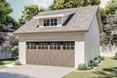 a two car garage is shown in this rendering